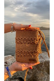 Resim Nevdusha Design Askılı Hasır El Örgüsü Omuz Çantası - Telefon Çantası - Postacı Çantası 