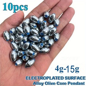 Resim 10 adet Alaşım Hollow Zeytin Şekilli Balık Yemleri, 4g/6g/8g/10g/12g/15g Karbon Çelik Malzeme Balık Ağırlıkları, Balık Aksesuarları 