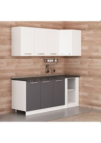 Resim Minar 195cm Köşe Mutfak Dolabı - Beyaz/antrasit K195-a2 