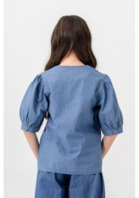 Resim Kız Çocuk Yarım Kol Gömlek 3166 Mavi 