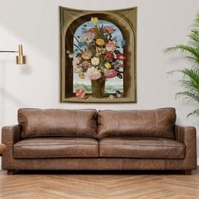 Resim Vase of Flowers in a Window Niche Duvar Örtüsü - 100 cm x 135 cm 