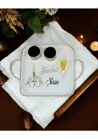 Resim Spark Gümüş Söz Tepsisi Ve Damat Kahve Fincanı Beyaz Beyaz 