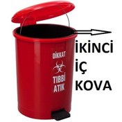 Resim Safell Çift Kovalı Tıbbi Atık Çöp Kovası Pedallı 30 Litre - Atık Kovası Turuncu 