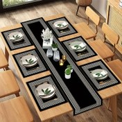 Resim 5 adet Linen Setleri/7 adet Linen Setleri Masa Bezleri ve Masa Bayrakları, Geometrik Yunan Anahtarı Tasarımı Masa Örtüsü, Siyah Dikdörtgen Masa Süsleri, Mevsimsel Mutfak Masa Süsleri, Ev Tatili Düğün Parti Süslemesi için Uygun 