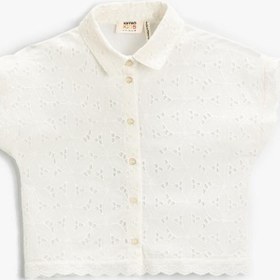 Resim Kız Çocuk Fisto İşlemeli Crop Oversize Kısa Kollu Gömlek 