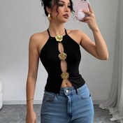 Resim Kadın Yaz Seksi Halter Yaka Üstü 3D Çiçek Dantel Detaylı - Omuz Üstü Straplez Bluz, Sırtı Açık Tasarım, Hafif Polyester, Tatil veya Günlük Giyim için Mükemmel, Yaz Bluz | Seksi Halter Yaka | Dantel Detayları 