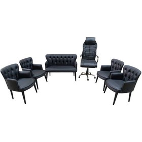 Resim Garden House 6 Kişilik Pera Siyah Deri Ofis Koltuk Takımı Ofis, Bekleme - 2+1+1+1+1+makam Koltuğu Siyah 