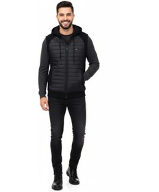 Resim Erkek Kapitone Modelli 3 İplik Kapüşonlu Yelek Bgl-st04866 Siyah 