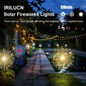 Resim 3 renk seçeneği, popüler güneş enerjili havai fişek ışığı, 60/150/200 LED bahçe lambası, 8 aydınlatma modu, DIY parlaklık kontrolü, metal abajur, yol, Noel ve partiler için uygun 
