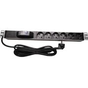 Resim 19" 1u Pdu: 6 x Schuko Tip Soketli, 16A Sigortalı, 1,5m Kablolu 3x1.5mm2 Cee 7/7 Tip Fişli Kablolu 