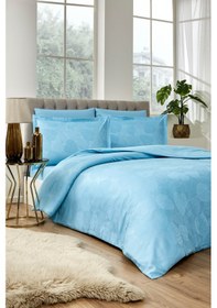 Resim Özdilek Yaprak Çift Kişilik Jakarlı Saten Nevresim Takımı Aqua 