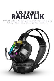 Resim Rampage Styles Siyah USB 7.1 RGB Oyuncu Mikrofonlu Kulaklık 