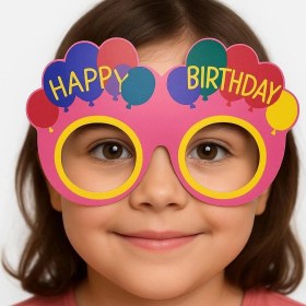 Resim Buğz Balon Desenli Karton Doğum Günü Gözlükleri 6 Adet Pembe Renk 