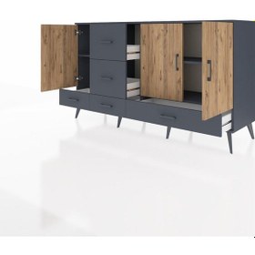 Resim Kronos Konsol 4 Raflı 5 Çekmeceli 3 Kapaklı 176x59x99 Antrasit-çam/antrasit Atlas Çam/antrasıt - Antrasıt 