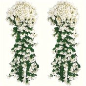 Resim 2 Adet Yapay Beyaz Orkide Asma Çiçeği, Düğünler, Yeni Yıl, Anneler Günü Duvarları, Ev Dekoru, Bahçeler, İç Ve Dış Mekan Dekorasyonu Için Uygun Faux Beyaz Orkide Asma Dekor 