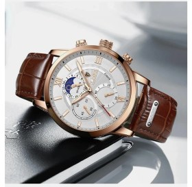 Resim Lıge Deri Kronograf Su Geçirmez Spor Otomatik Tarih Quartz Saat Erkekler Için Relogio Masculino 