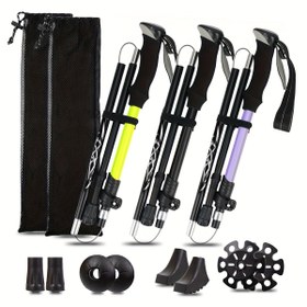 Resim 2 Adet Ağır Hizmet Tipi 7075 Alüminyum Alaşım Katlanır Yürüme Bastonu - Hızlı Kilitli Teleskopik Trekking Çubuğu, Ergonomik Kaymaz Tutma Yeri, Hafif Katlanabilir Baston, Erkek ve Kadınlar İçin, Dağ, Kar, Her Türlü Arazi (Taşıma Çantası Dahil) 