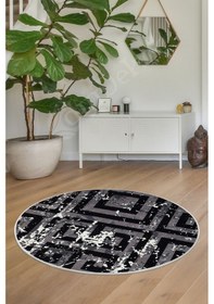 Resim Dijidekor Halı Siyah Cool K1320 Yıkanabilir Yuvarlak Kesme İn... Gri - Siyah 