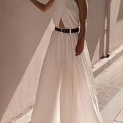 Resim Şık Yaz Askılı Sırtı Açık Tulum - Düz Renk, Çapraz Detay, Geniş Bacak, Kadınlar İçin Seksi Drape Olmayan Tasarım, Bahar/Yaz/Sonbahar İçin Mükemmel, Rahat Yaz Giyimi|Sırtı Açık Tulum|Çapraz Detay Modası 