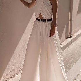 Resim Şık Yaz Askılı Sırtı Açık Tulum - Düz Renk, Çapraz Detay, Geniş Bacak, Kadınlar İçin Seksi Drape Olmayan Tasarım, Bahar/Yaz/Sonbahar İçin Mükemmel, Rahat Yaz Giyimi|Sırtı Açık Tulum|Çapraz Detay Modası 