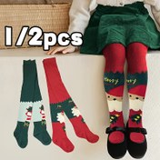 Resim Yılbaşı Noel Baba Yıldız Baskılı 1/2 Çift Kız Çorabı, Rahat Günlük Çorap Moda Spor Çorapları 