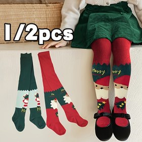 Resim Yılbaşı Noel Baba Yıldız Baskılı 1/2 Çift Kız Çorabı, Rahat Günlük Çorap Moda Spor Çorapları 