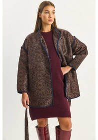 Resim Shade Kadın Etnik Desenli Kuşaklı Oversize Kimono 4159 60283674 - Acı Kahve Kahverengi 