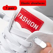 Resim 1 Çift Elastik Bağsız Ayakkabı Bağları, 8mm Genişlikte File Desen, Polyester Malzeme, Rahat Stil, Düz Renk, Metal saç tokası ile Hafif, Dayanıklı ve Aşınmaya Dayanıklı 