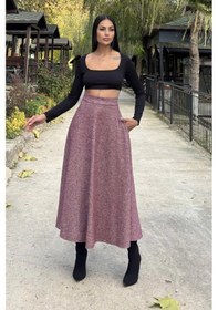 Resim Bordo Yüksek Bel, Cepli, Kiloş Kesim, Uzun Kaşe Etek Bordo 