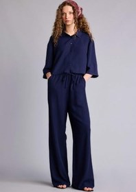 Resim DeFacto Wide Leg Cepli Yüksek Bel Standart Boy Keten Karışımlı Pantolon 