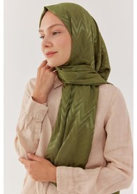 Resim Mirsoy Scarf Zikzak Desen Parlak Jakar Şal - Asker Yeşili Asker Yeşili 
