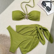 Resim Bayanlar için şık ve seksi düz renk bikini mayo üç parçalı set 