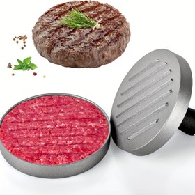 Resim Gıda Sınıfı Alüminyum Burger Presi, ABS Saplı, Yapışmaz Yüzeyli, Kolay Temizlenir, 11.7 cm Çap, 1.8 cm Derinlik 