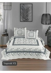 Resim Çift Kişilik Kapitone Yatak Örtüsü, Klasik Desenli Model - Yaprak Gri 250 X 260cm Gri 