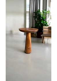 Resim Wood Wooden Ahşap Tekli Konik Mantar Yan Sehpa Modern Açık Ceviz Renk Fiskos Açık Ceviz 