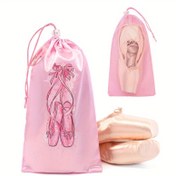 Resim Nefes Alabilir Mesh Bale Ayakkabı Depolama Çantaları ile Çekme - Dayanıklı Polyester, Dans Ayakkabı Organizer Pouches Pembe ile Elegant Yüksek Topuk Tasarımı, Kızların Bale Ayakkabıları, Bale Aksesuarı için İdeal 