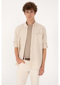 Resim U.S. Polo Assn. Erkek Krem Comfort Fit Cepli Gömlek 50306383-VR071 