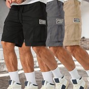 Resim Erkekler için Yazlık Rahat Şortlar - Bol Kesim, Polyester, Geometrik Desen, Cepli Bel Bağı, Siyah/Gri/Bej, Makinede Yıkanabilir, Boş Zamanlar, Antrenman ve Plaj Gezileri için Mükemmel 