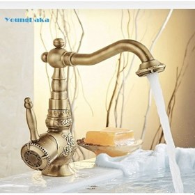 Resim İsaoğlu Yapı Eskitme Lavabo Bataryası Antik Lavabo Musluğu İşlemeli Vintage Tasarım Banyo Musluğu Antik 