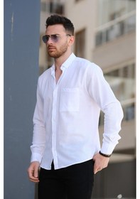 Resim Tugan Comfort Tek Cep Kırınkıl Keten Erkek Gömlek 001 