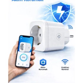 Resim Ecuy 16A Akım Korumalı Wifi Akıllı Priz Smartlife Uyumlu Android Ios Telefon Kontrollü Enerji Takipli 