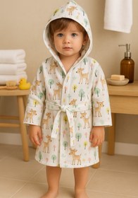 Resim deva design %100 Pamuk Müslin Kumaştan Bebek Bornozu 