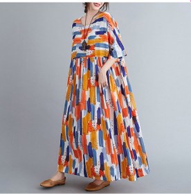 Resim Dofolink Kadınlar İçin Yazlık Gül Desenli Yarım Kollü Elbise, Dairesel Yaka Ve Cepli Rahat Kesim Tatil Elbisesi Çok Renkli 