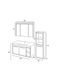 Resim Denko Latte 100 Cm Mdf Retro Gümüş Banyo Banyo Dolabı Takımı + Boy Dolabıol Gümüş 