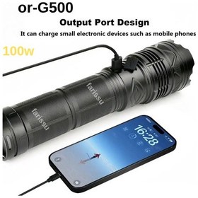 Resim Or-g500 100w Ultra Güçlü Şarj Edilebilir El Feneri - Powerbank Özellikli, 1000 Metre Teleskopik Zoomlu Siyah 
