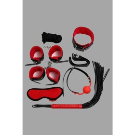 Resim Dodes Dodes Kırmızı/siyah Içi Tüylü Deri 7'li Harness Set 