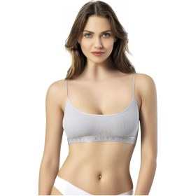 Resim Tezzgelsin Kadın 6'lı İp Askılı Penye Kaşkorse Kumaş Pedli Crop Büstiyer Sütyen Gri 