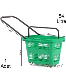Resim Marketix Tekerlekli Plastik Market Alışveriş El Sepeti 54 Litre Yeşil 1 Adet 