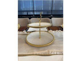 Resim Atabey Home 3 Parça Yuvarlak Porselen Çeyiz Seti Döküm Çerçeveli-Ayaklı-Kulplu & Sunum Seti Gold 