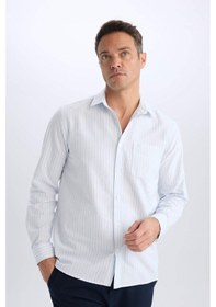 Resim DeFacto %100 Pamuk Regular Fit Polo Yaka Çizgili Oxford Uzun Kollu Gömlek D6101AX25SPBE196 